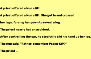 A priest offered a Nun a lift