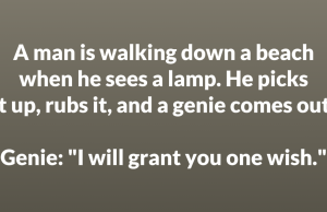 A man is walking down a beach when he sees a lamp
