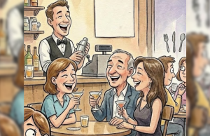 A lady goes to the bar