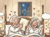 An elderly couple is in bed