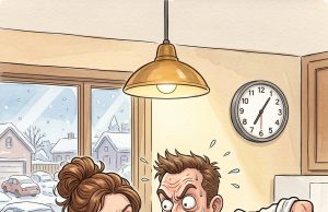 A wife was in the kitchen trying to whip up a nice breakfast of fried eggs for her husband