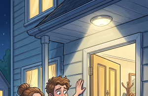 At the end of their first date, a young man takes his date home.