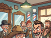 Old cowboy comes into the barber shop for a shave.