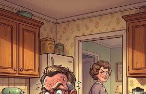 A wife was dusting her husband’s home office